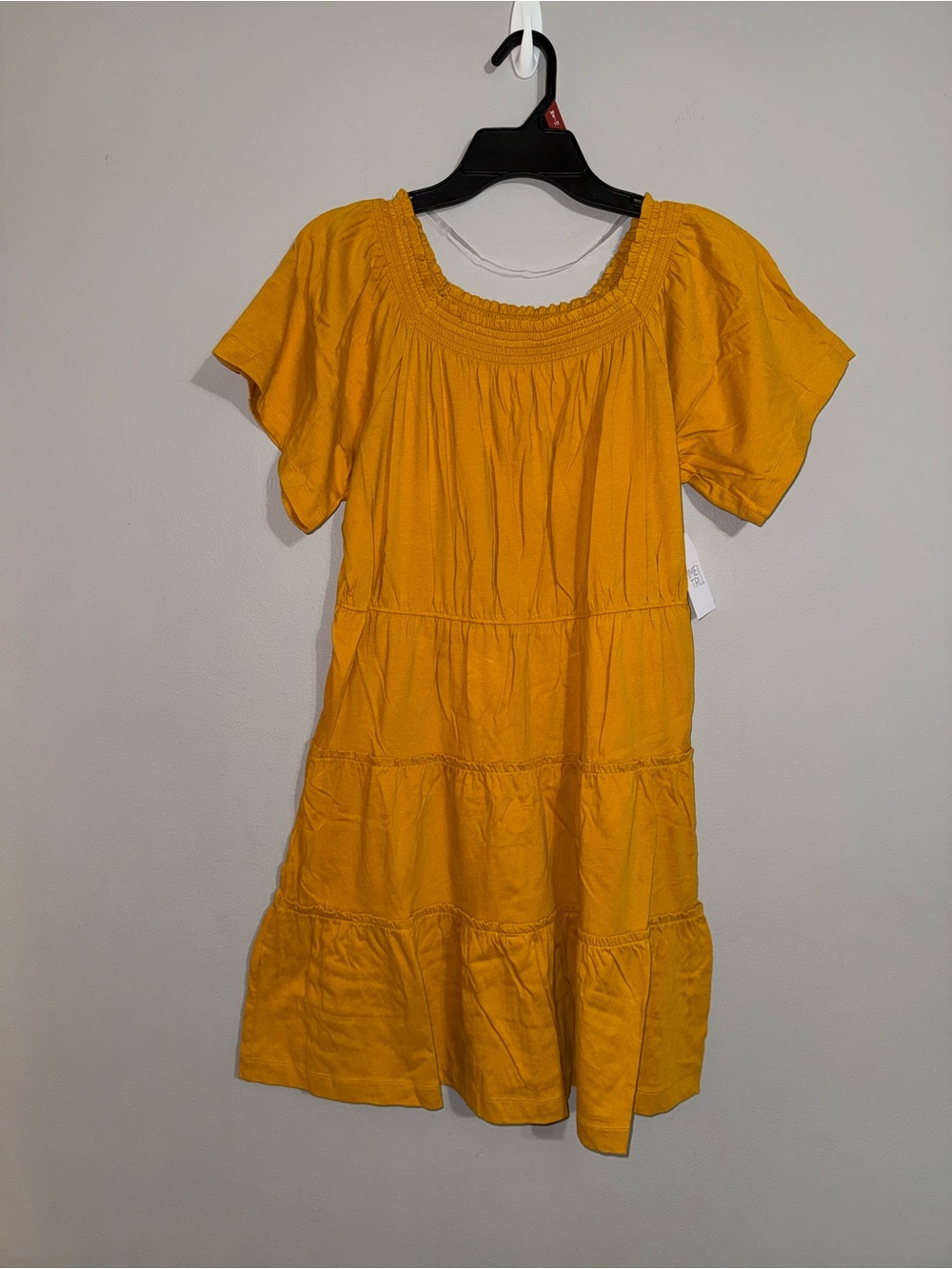 Time and Tru Women’s Square-Neck Tiered Mini Dress in Mustard Yellow Medium